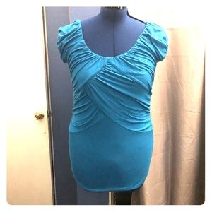 Women blue crisscrossed blouse